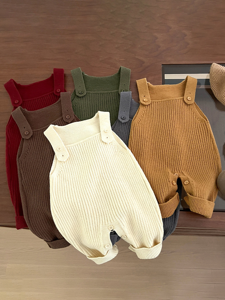 キッズファッション リブ編みニットサロペットパンツ