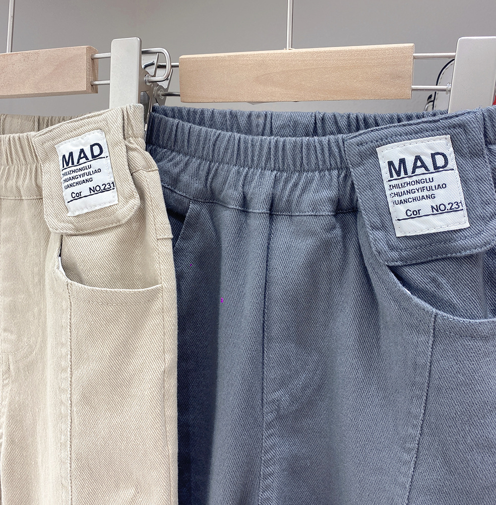 キッズファッション 後ろポケット付きゴムウエストロールアップパンツ