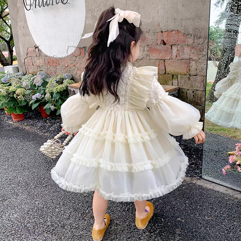キッズファッション ふんわりフリル重ね長袖プリンセスワンピース