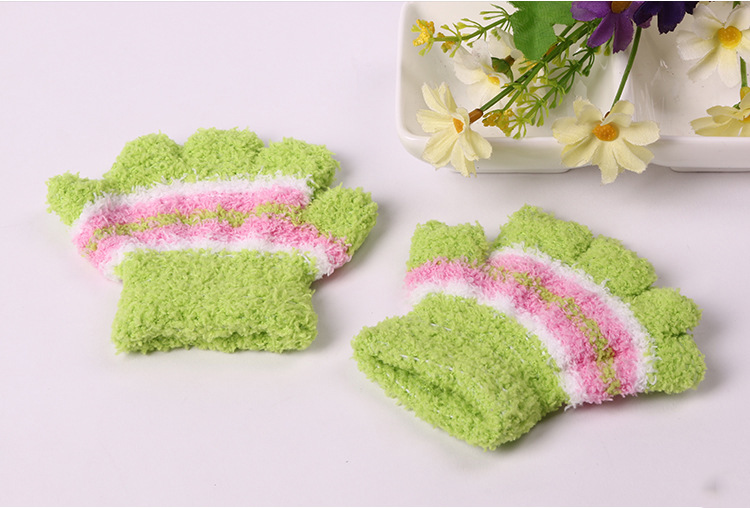 キッズファッション もこもこボーダー手袋キッズ用防寒ニット手袋