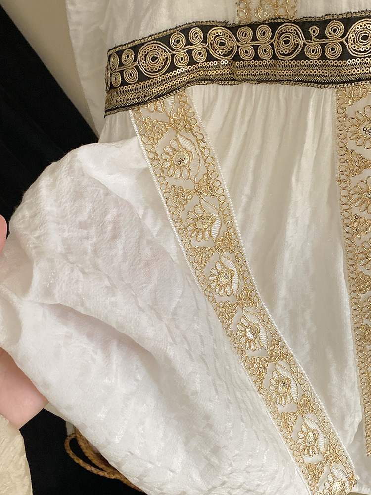 キッズファッション 民族調刺繍ベスト付き長袖ワンピースドレス