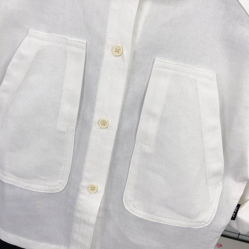 キッズファッション 大きめポケット付きスタンドカラー長袖シャツ
