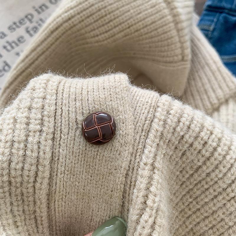 キッズファッション ぽんぽん付きフード一体型ニットカーディガン