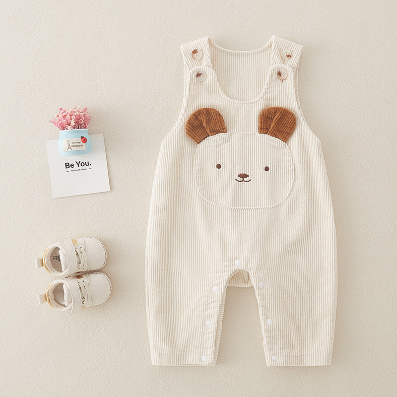 キッズファッション 可愛いくまさん刺繍コーデュロイサロペット