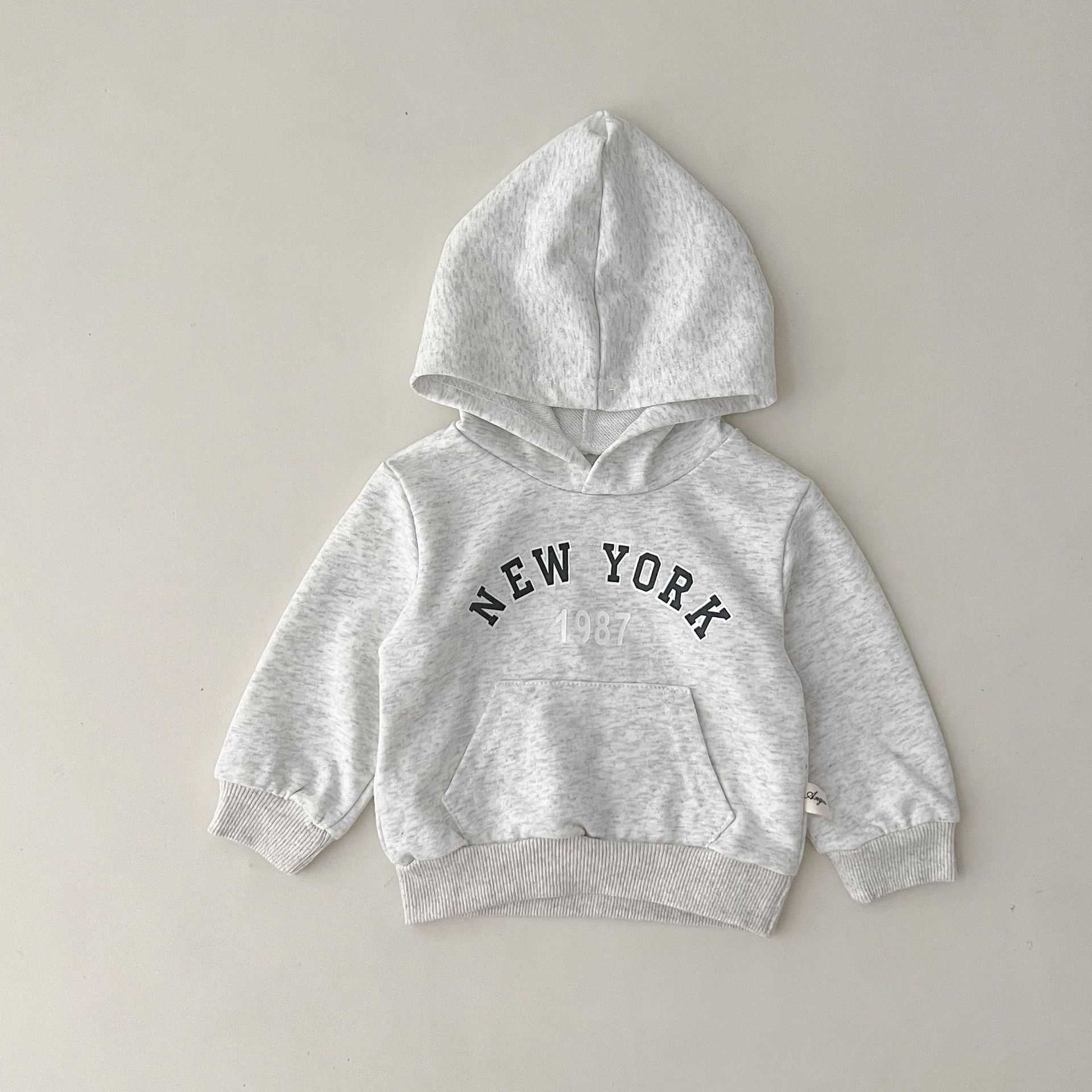 キッズファッション カレッジ風プリントフード付きセットアップ