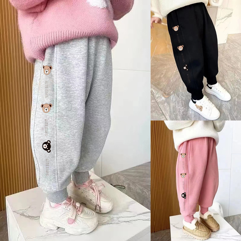 キッズファッション パンツ　くま刺繍入りサイドライン裏起毛スウェットパンツ