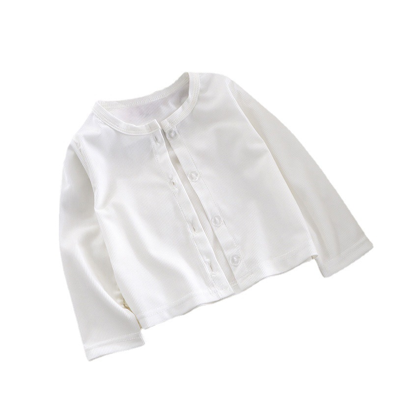 キッズファッション 女の子用フリル襟リブ編みカーディガンシャツ