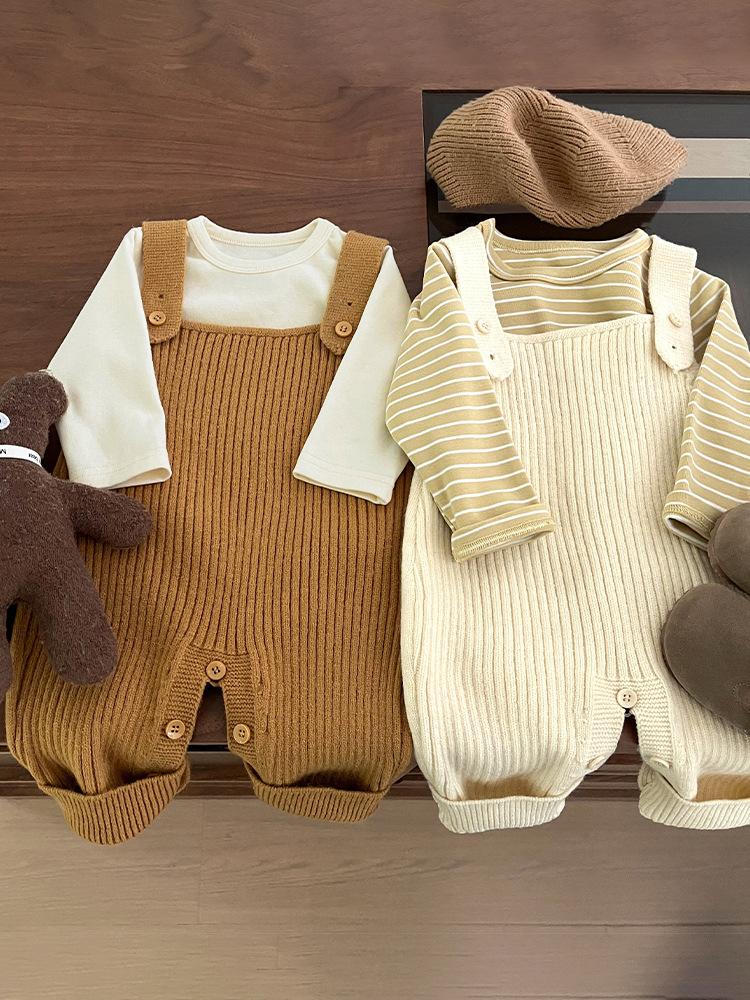 キッズファッション リブ編みニットサロペットパンツ