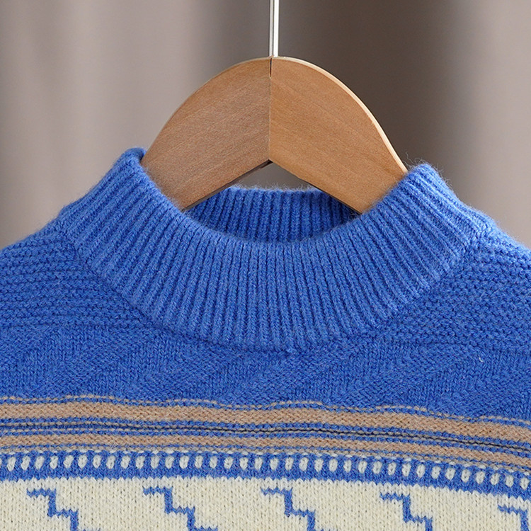 キッズファッション 北欧風ジャカード柄モックネックニットセーター