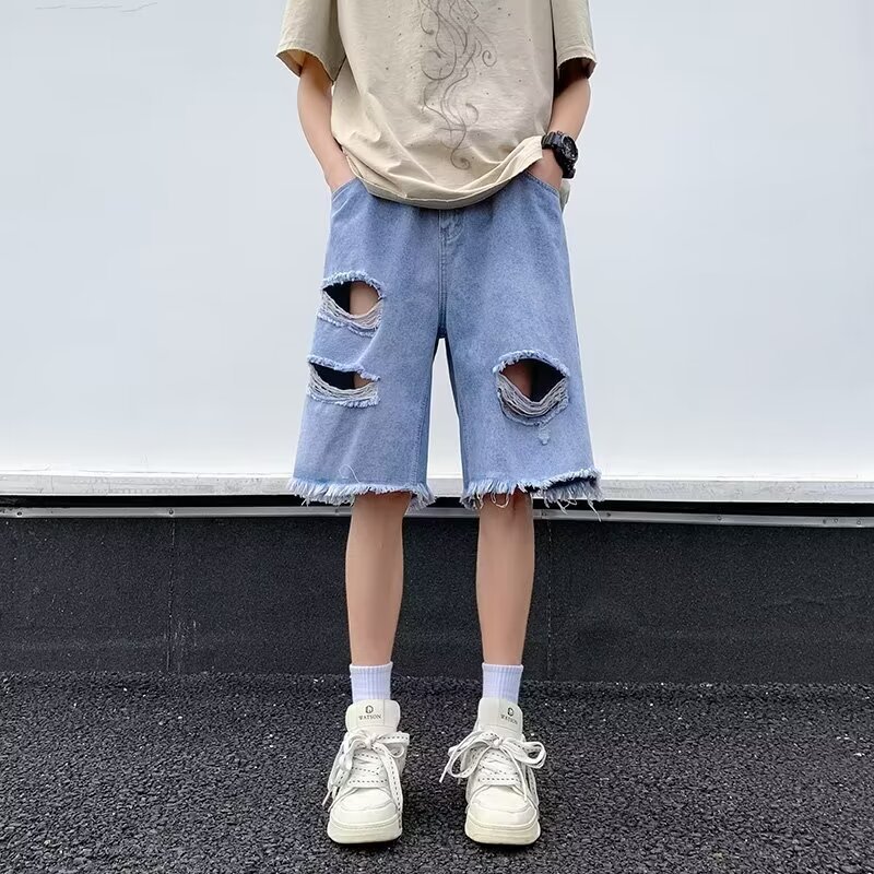 キッズファッション パンツ　裾切りっぱなしダメージデニムハーフパンツ