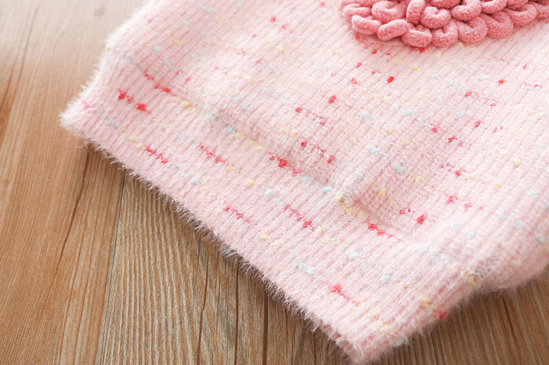 キッズファッション ふわふわハート立体編み込み長袖セーター