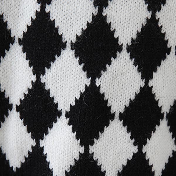 キッズファッション 子供用ニット黒白幾何学模様カーディガン