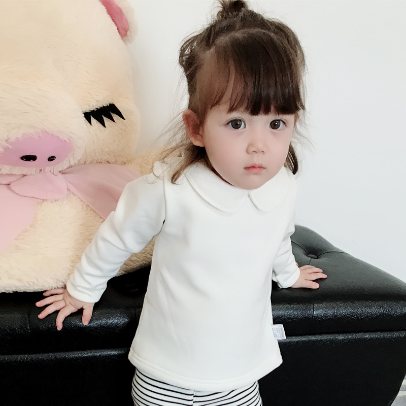 キッズファッション 丸襟長袖ガールズトップス