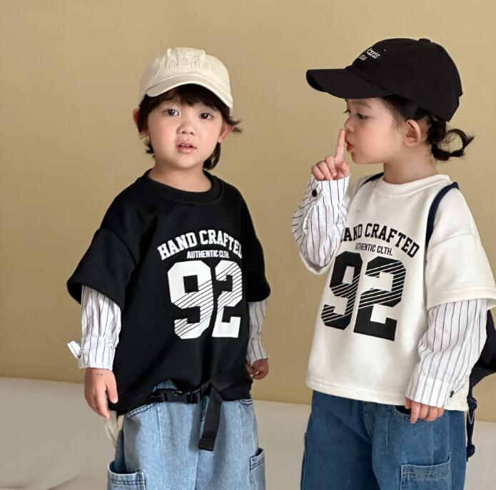 キッズファッション キッズ重ね着風ナンバー入りTシャツ80-150