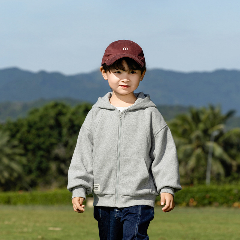 キッズファッション 男の子用フード付きジップアップ裏起毛パーカー