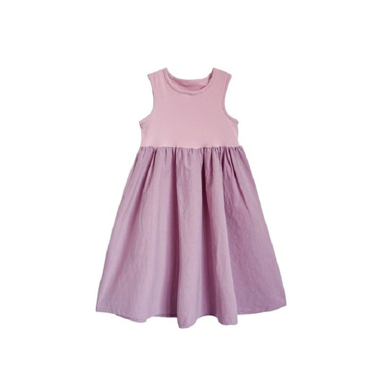キッズファッション 上品切り替えノースリーブロング丈女の子ワンピース