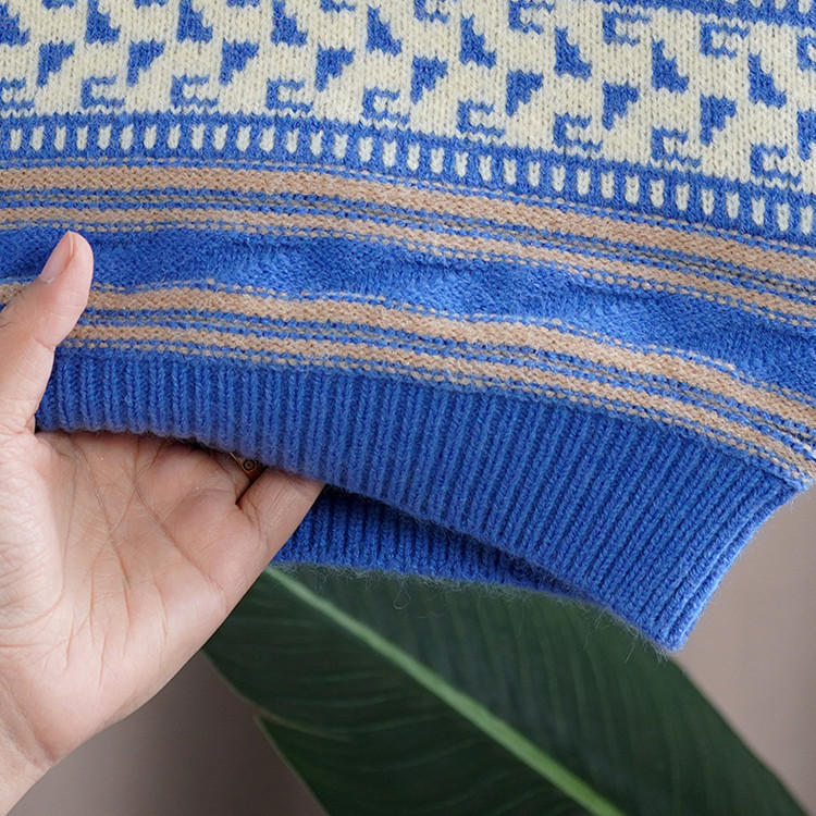 キッズファッション 北欧風ジャカード柄モックネックニットセーター