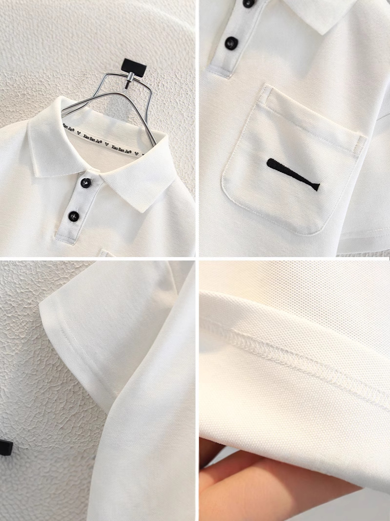 キッズファッション 胸ポケット付きボタン襟半袖シャツ