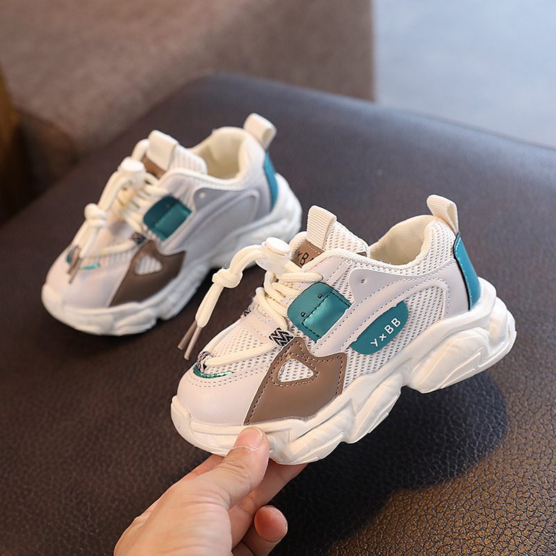 キッズファッション スマイルワンポイント厚底メッシュスニーカー