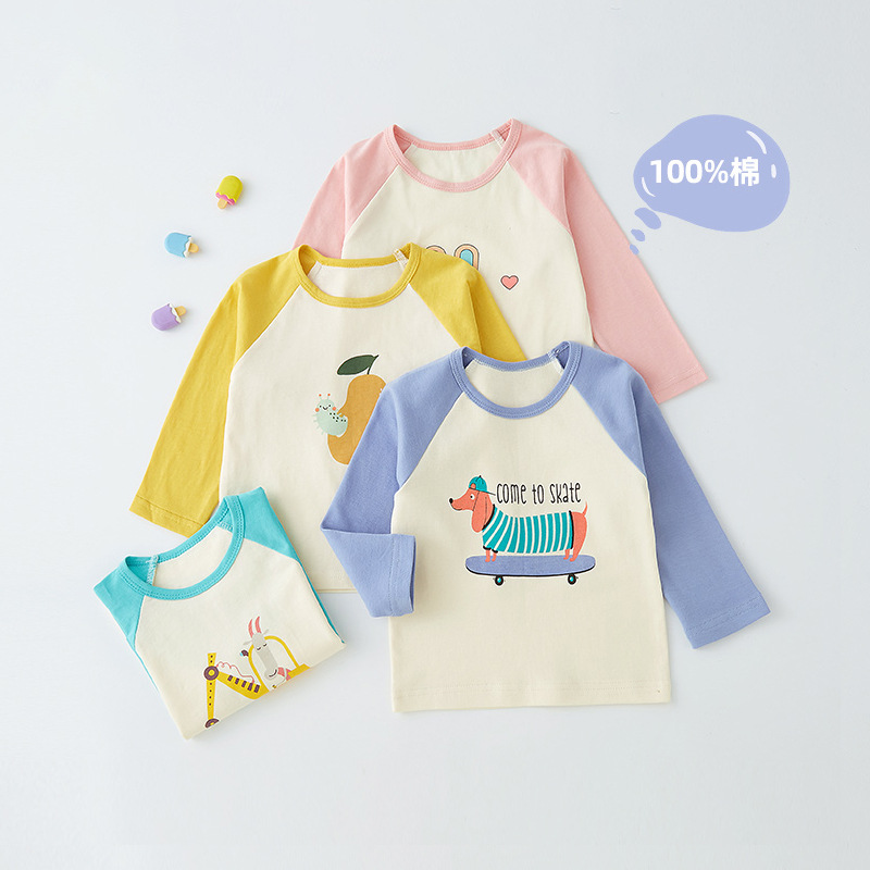 キッズファッション 可愛い動物プリント長袖ラグラン袖子供服