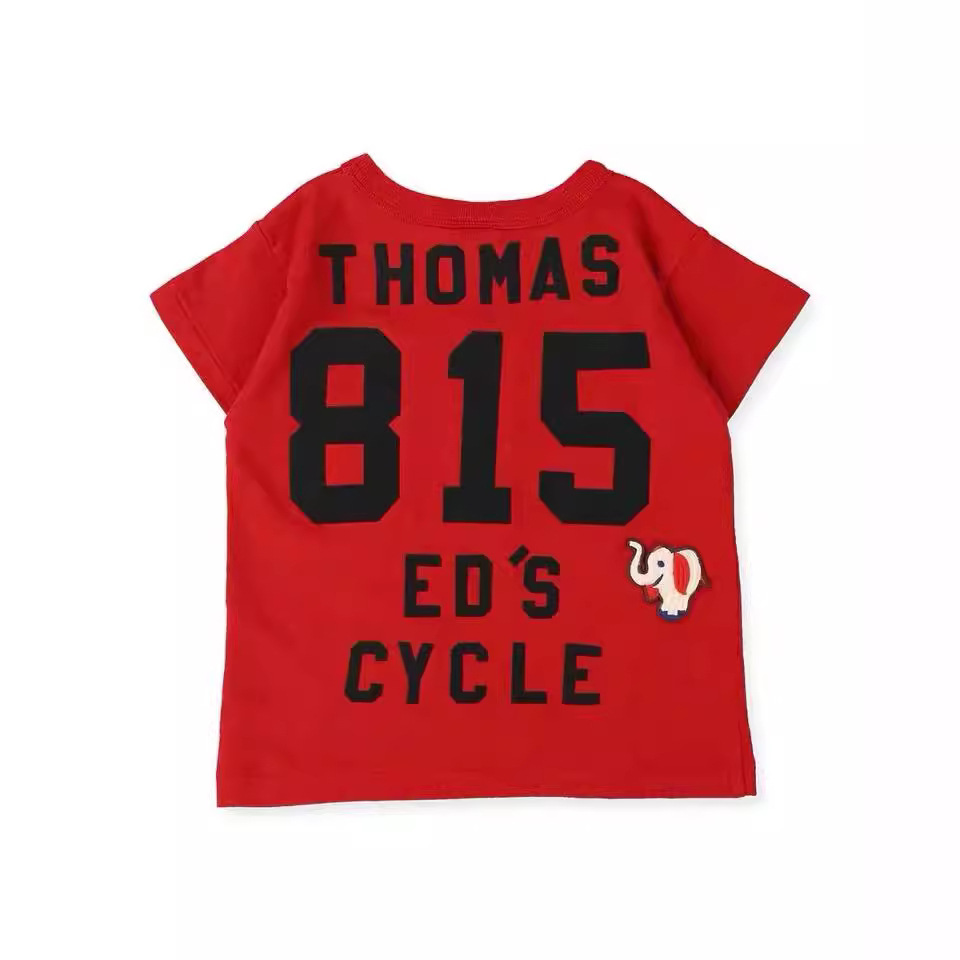 キッズファッション 象ワンポイント刺繍ナンバリング半袖Tシャツ