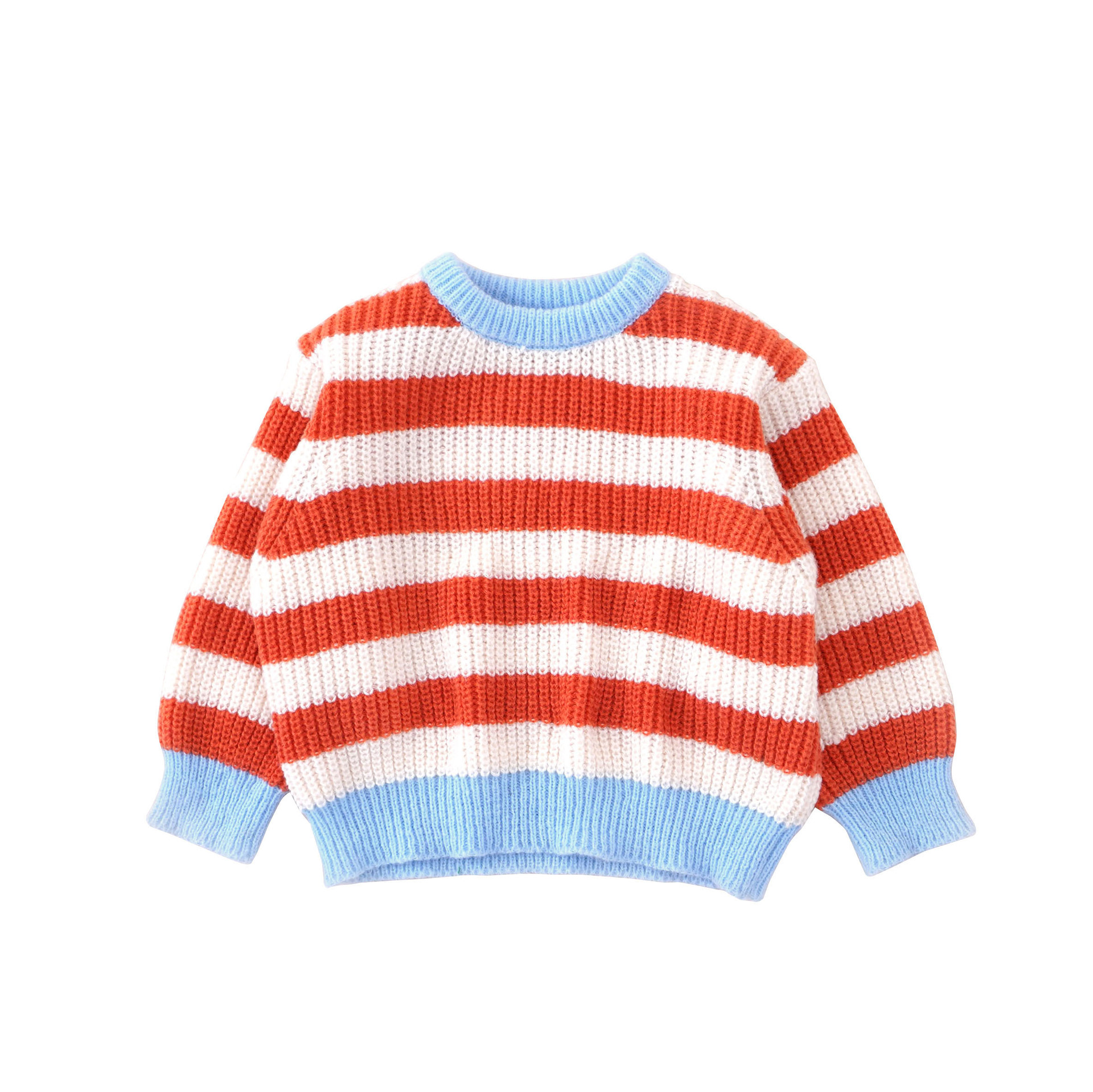 キッズファッション 太ボーダー柄ゆったりクルーネックニットセーター