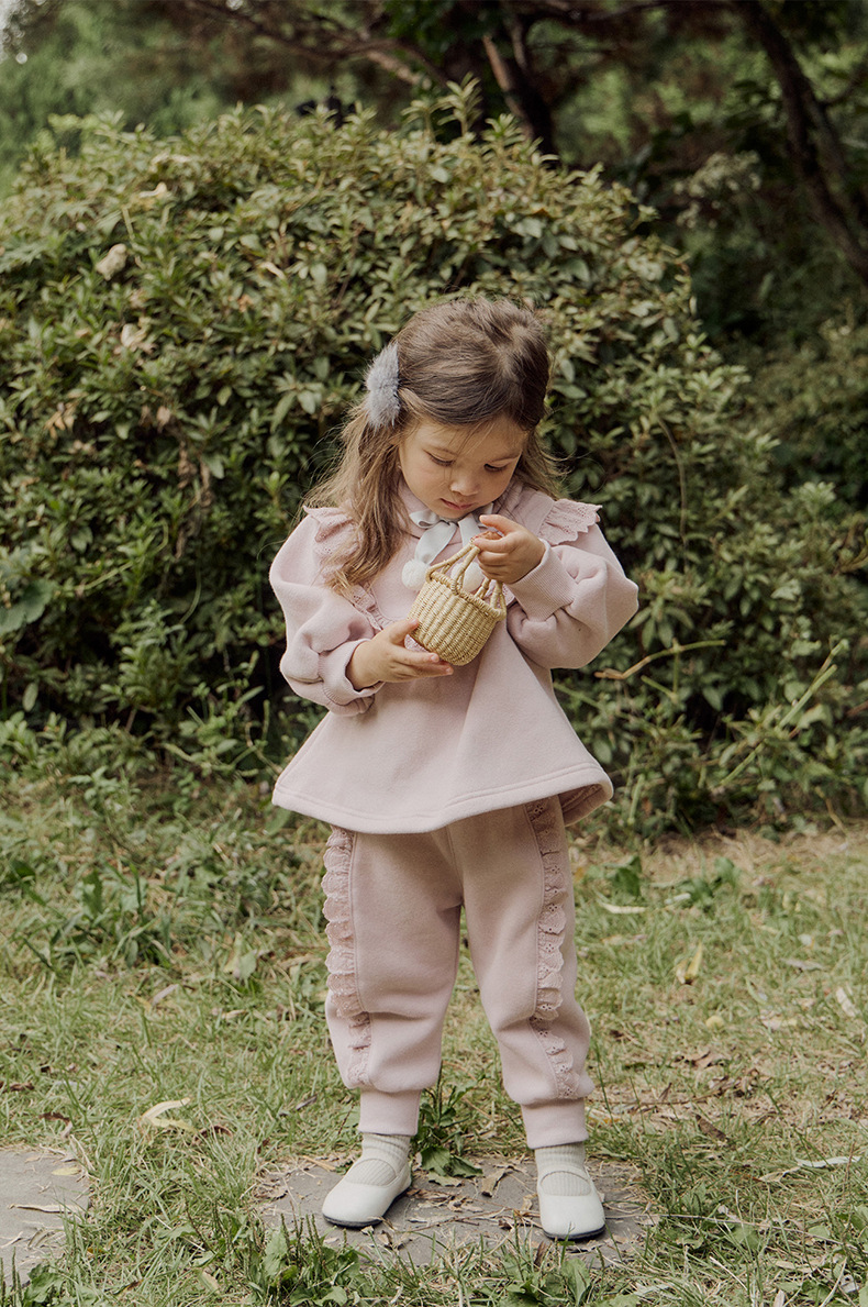 キッズファッション 花柄刺繍レース裾絞りゆったりパンツ