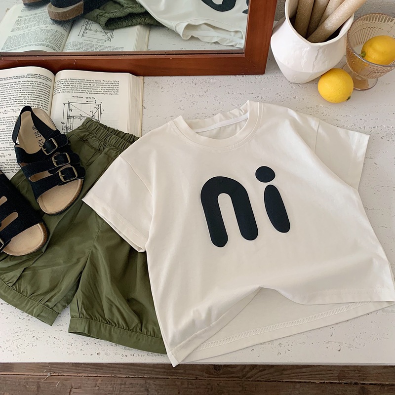 キッズファッション にこにこ笑顔文字プリント半袖Tシャツ