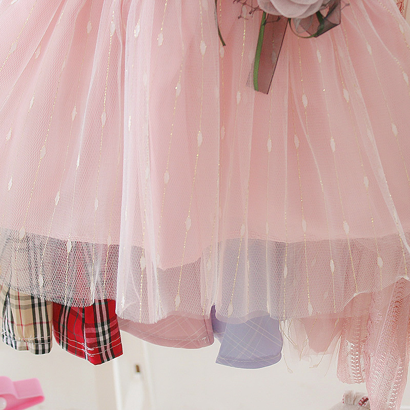 キッズファッション お花のリボン付きチュールプリンセスドレス