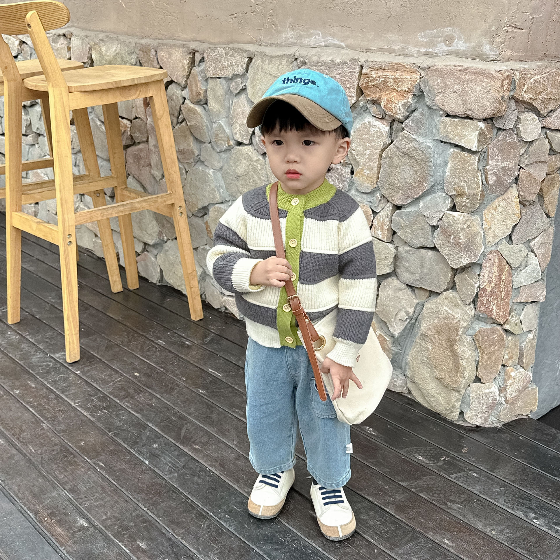 キッズファッション 太ボーダー柄カーディガン