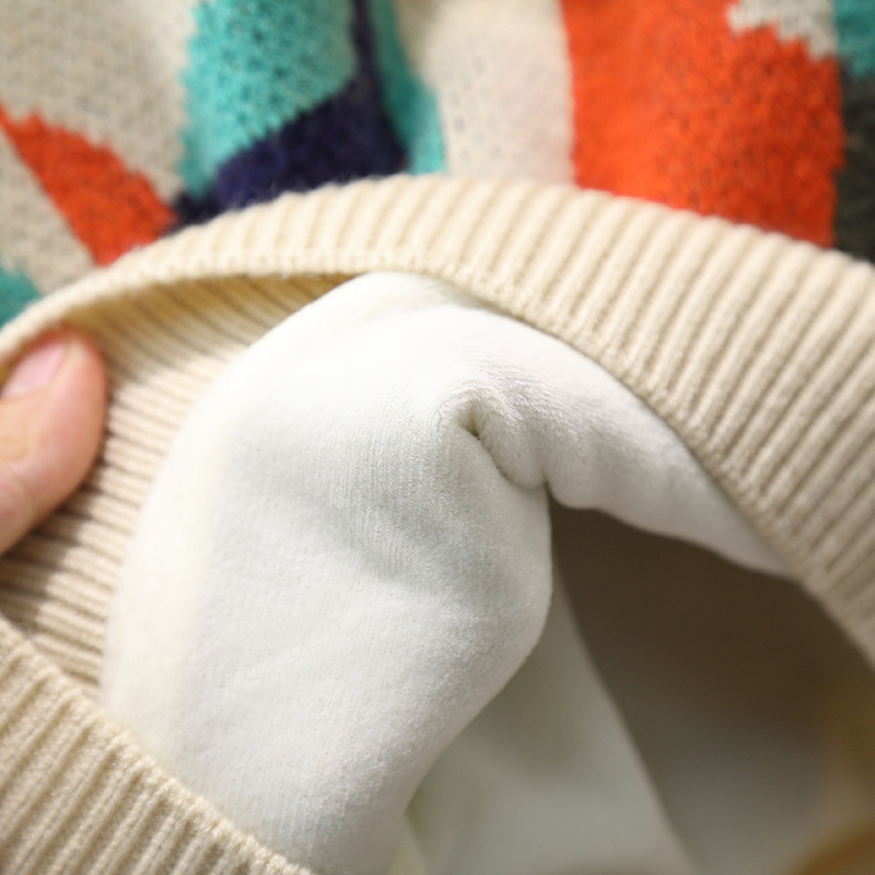 キッズファッション おとぎの国の街並み柄長袖クルーネックニット