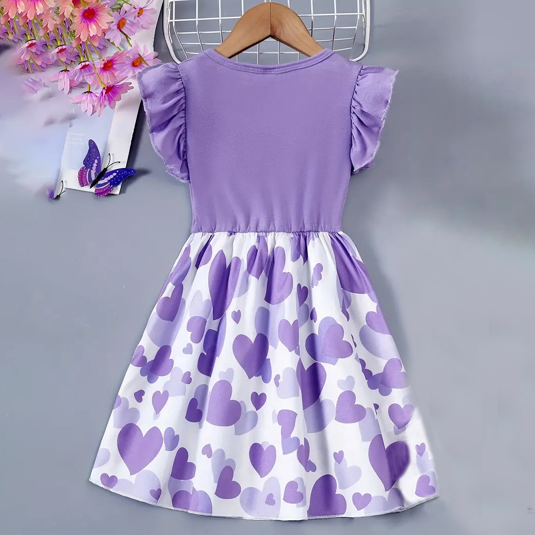 キッズファッション フリル袖ハート柄切替ワンピース