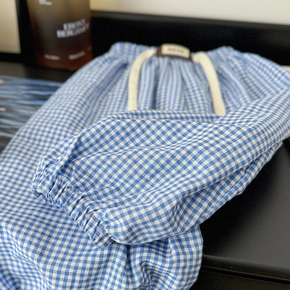 キッズファッション ギンガムチェック柄吊りひもバルーンパンツ