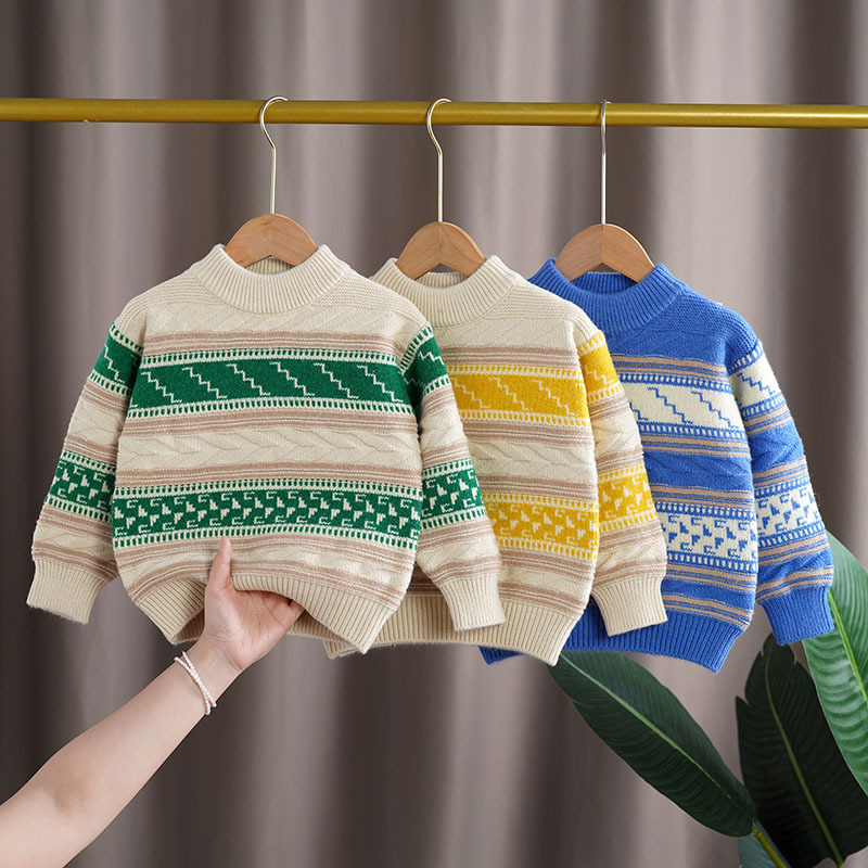 キッズファッション 北欧風ジャカード柄モックネックニットセーター