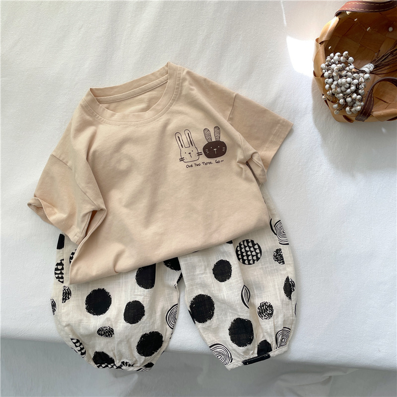 キッズファッション 仲良しうさぎプリント半袖Tシャツ
