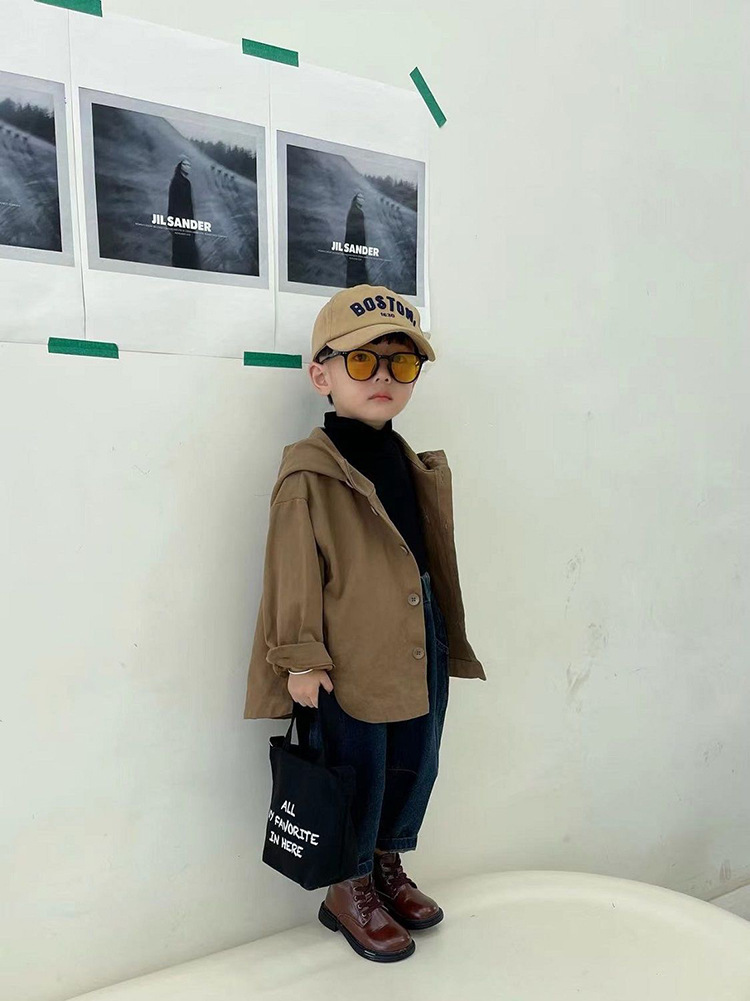 キッズファッション フード付きボタン留めオーバーサイズシャツジャケット