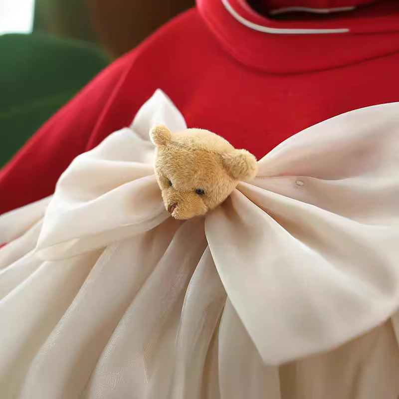 キッズファッション 大きなリボンと丸飾り付きバルーンスカートワンピース