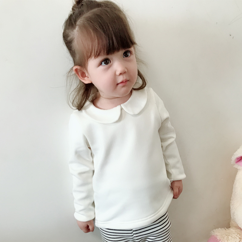 キッズファッション 丸襟長袖ガールズトップス