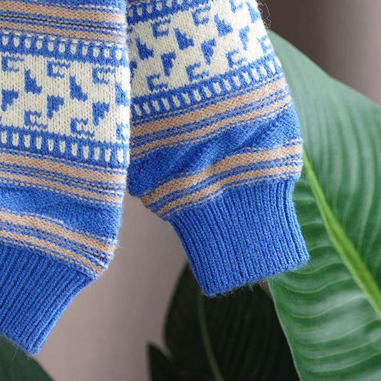 キッズファッション 北欧風ジャカード柄モックネックニットセーター