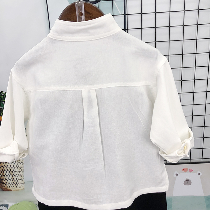 キッズファッション 大きめポケット付きスタンドカラー長袖シャツ