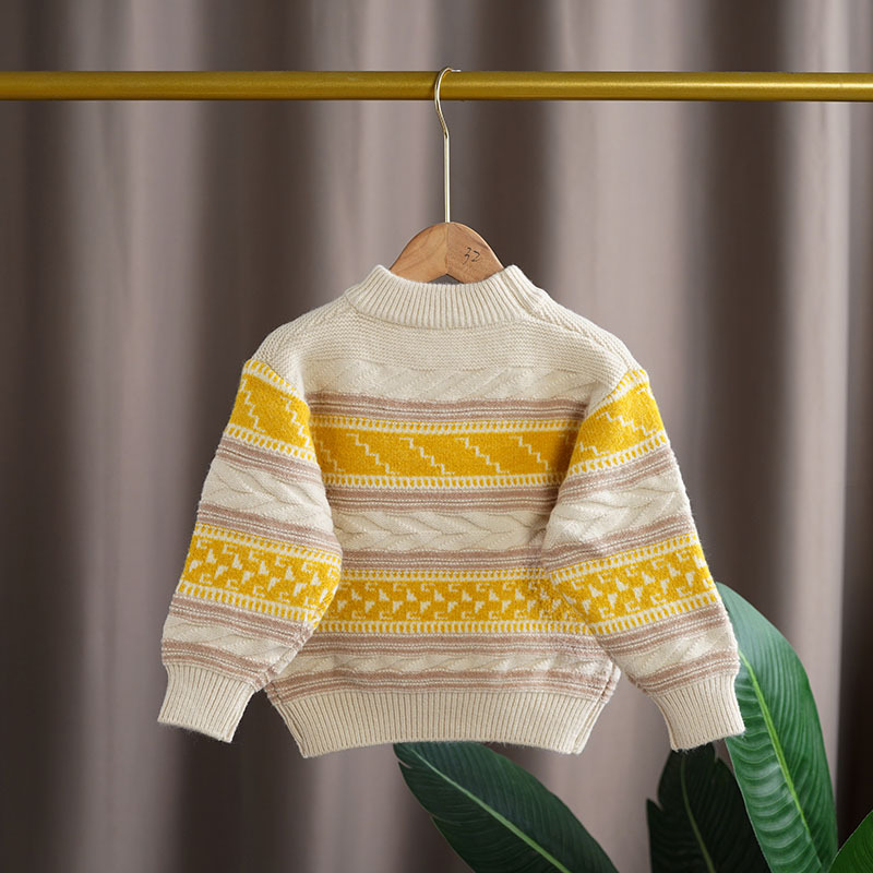 キッズファッション 北欧風ジャカード柄モックネックニットセーター
