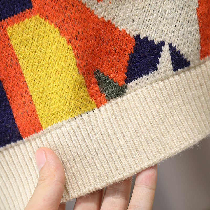 キッズファッション おとぎの国の街並み柄長袖クルーネックニット