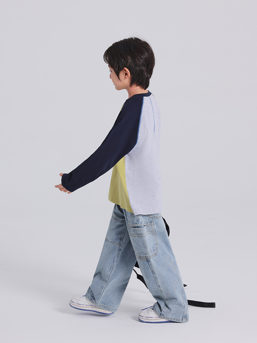 キッズファッション ナンバー刺繍入り配色切り替え長袖Tシャツ