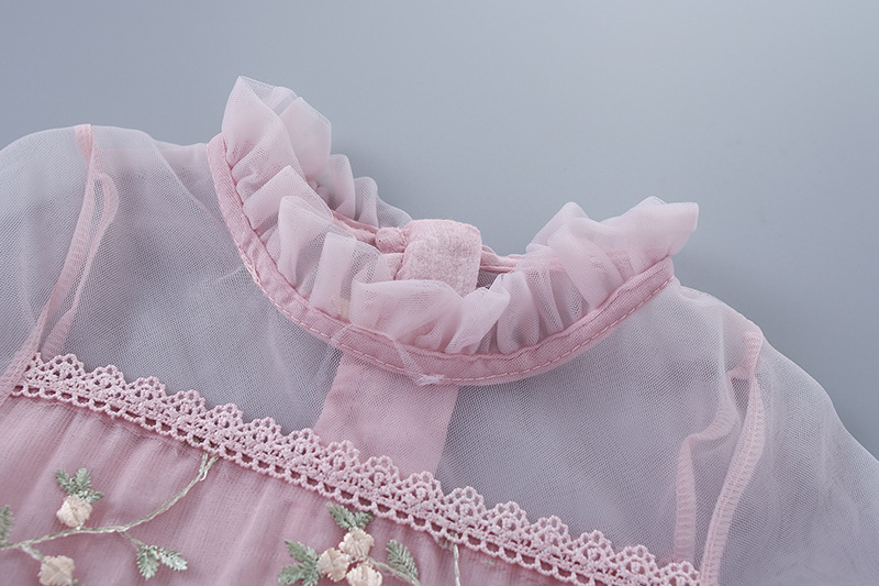キッズファッション 花刺繍チュール長袖プリンセスドレス