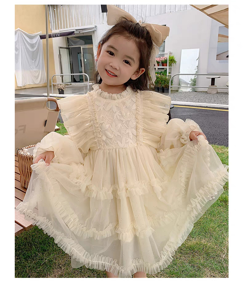 キッズファッション ふんわりフリル重ね長袖プリンセスワンピース