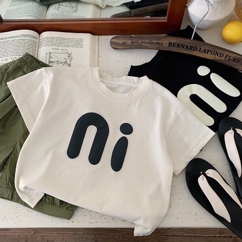 キッズファッション にこにこ笑顔文字プリント半袖Tシャツ