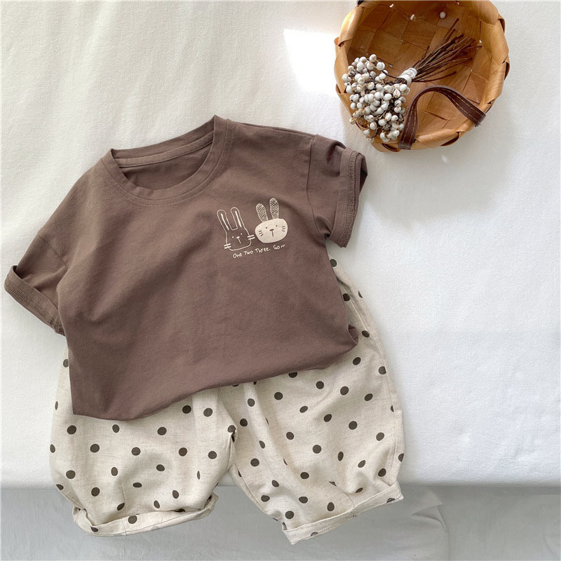 キッズファッション 仲良しうさぎプリント半袖Tシャツ