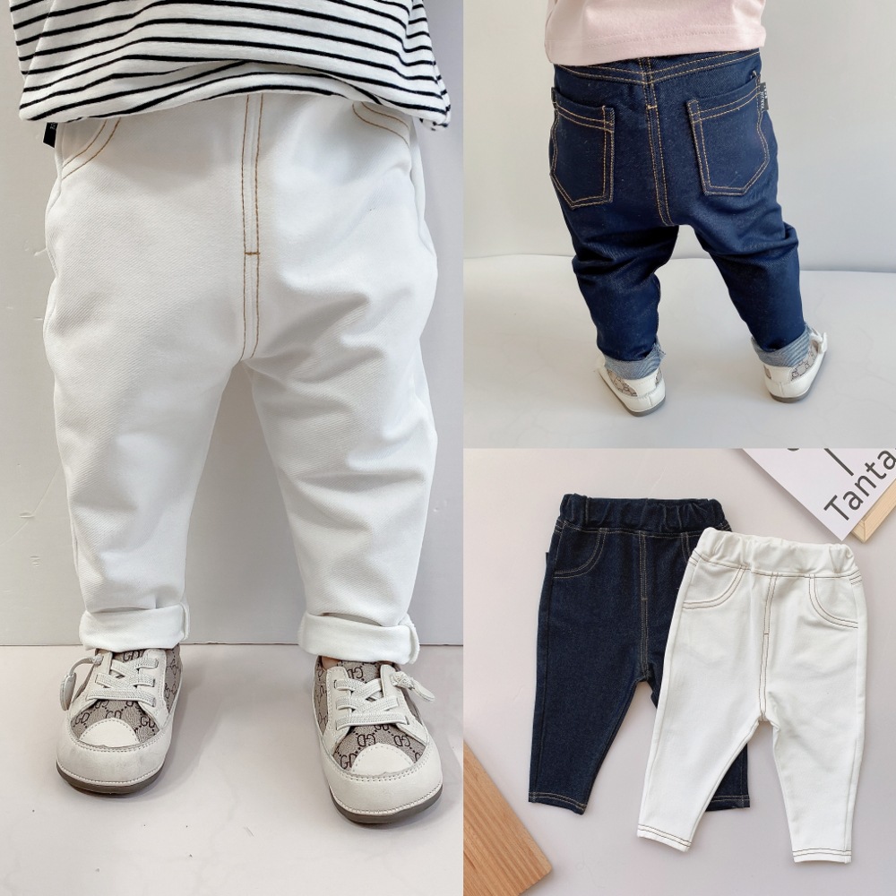 キッズファッション パンツ　ステッチデザインデニム風ストレッチパンツ