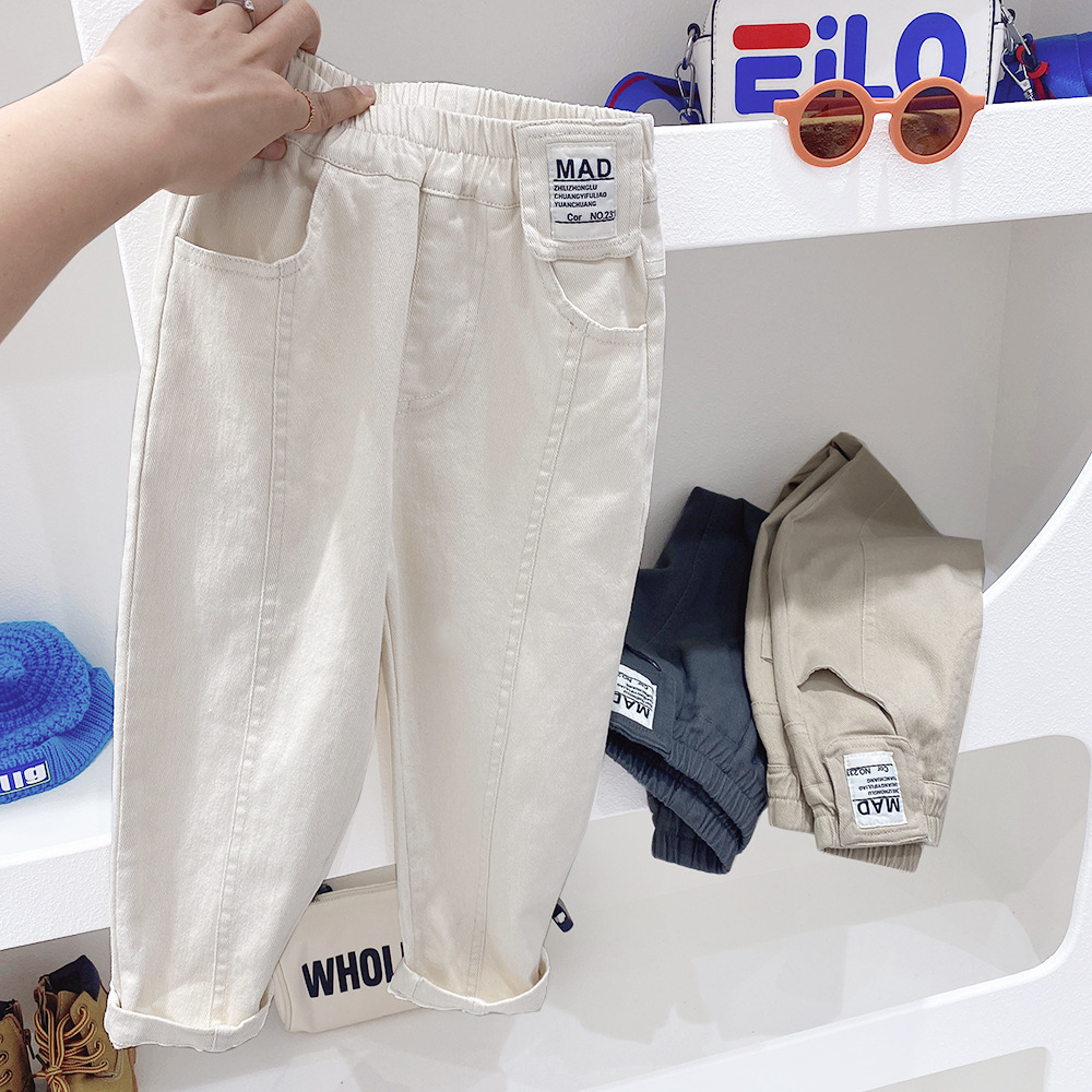 キッズファッション 後ろポケット付きゴムウエストロールアップパンツ