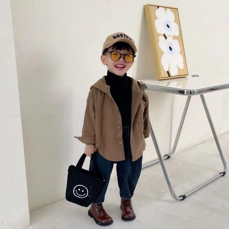 キッズファッション フード付きボタン留めオーバーサイズシャツジャケット